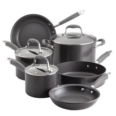 Ayesha Curry Home Collection Hard Anodized Nonstick Cookware Pots and Pans  Set, 9 Piece, Charcoal Gray