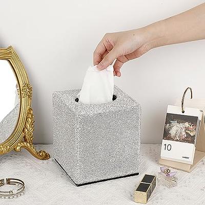 Tissue Box Cover Rectangular PU Leather Facial Tissue Dispenser Box Holder  for Dresser Bathroom Decor (Brown)