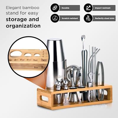 Barillio Cocktail Shaker Set with Elegant Bamboo Stand (Rose-Copper)