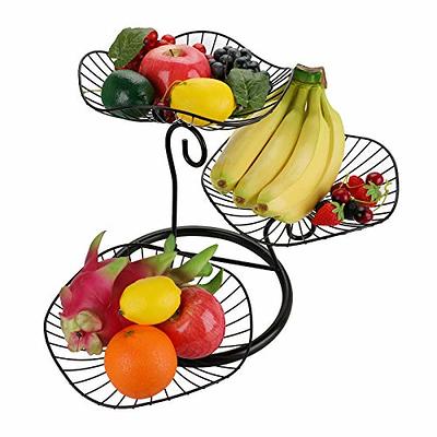 Fruit Bowl with Banana Hanger, Fruit Bowl for Kitchen Counter with Banana  Holder Used As Bread Basket, Vegetable Basket, 2 Tier Detachable,Green