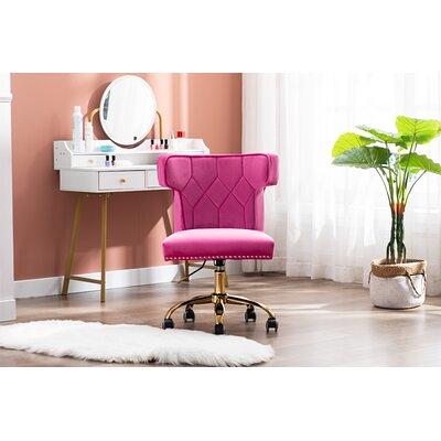 Costway Pink Velvet Accent Office Armchair Adjustable Swivel