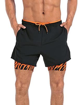 LRD Men's Athletic Gym Workout Shorts with Compression Liner 5 Inch Inseam  Black/Orange Tiger - L - Yahoo Shopping