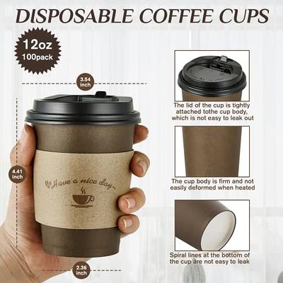 12oz Disposable Paper Coffee Cups with Lids for Hot Drinks