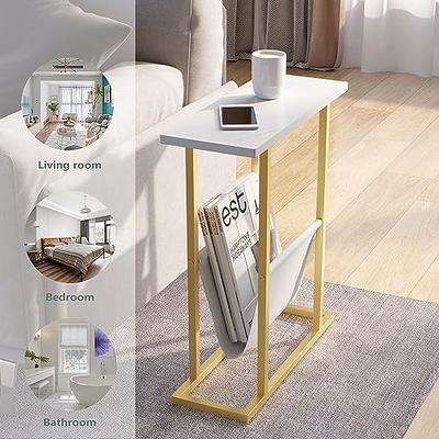 Small Side Table for Small Spaces - Narrow Small End Tables Living Room - Slim End Table with Magazine Holder - Skinny Bedside Table Small Nightstand