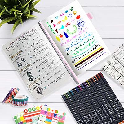  OFFIGIFT Bullet Dotted Journal Kit, 140gsm Hardcover A5 Dotted  Journal with 188 Numbered Pages and 3 Index, 12 Brush Pens Dual Tip, 10  Stencils and 14 Washi Tape for Women