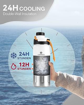 Insulated Water Bottles 17 oz, Santeco Stainless Steel Bottle with Lanyard  & Wide Mouth Spout Lid