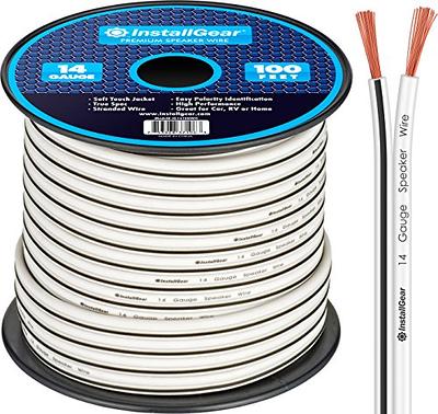 InstallGear 14 Gauge AWG Speaker Wire Cable (100ft - White), White Speaker  Cable, Speaker Wire 14 Gauge