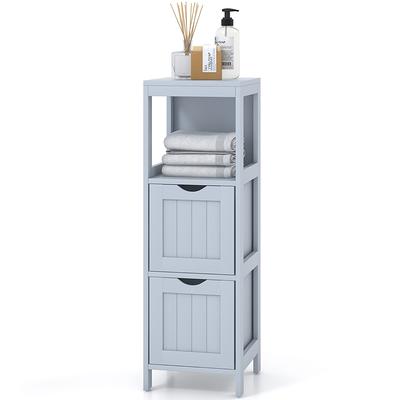 Costway Bathroom Wooden Floor Cabinet Multifunction Storage Rack Organizer  Stand Grey