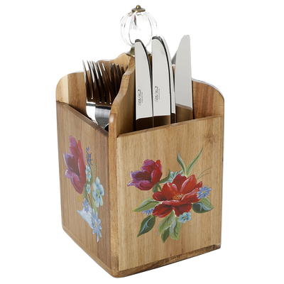 The Pioneer Woman 5-piece Cutlery Prep Set in Vintage Floral Pattern,  Acacia Block 