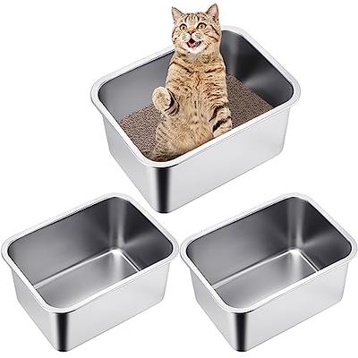 Mifoci 2 Set Stainless Steel Cats Litter Box Extra Large Metal Litter Box  with 2 Cat