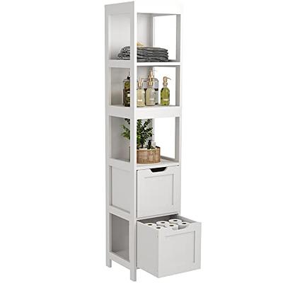 HOMCOM Tall Bathroom Storage Cabinet Freestanding Linen Tower with 2 Tier  Shelf and 2 Cupboards Narrow Side Floor Organizer White