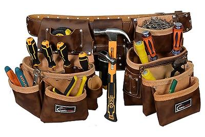 Trutuch Brown Leather Tool Belt | Pouch Bag | 17 Pockets | Tool Pouch | Carpenter | Construction | Framers | Electrician, Men's, Size: Large