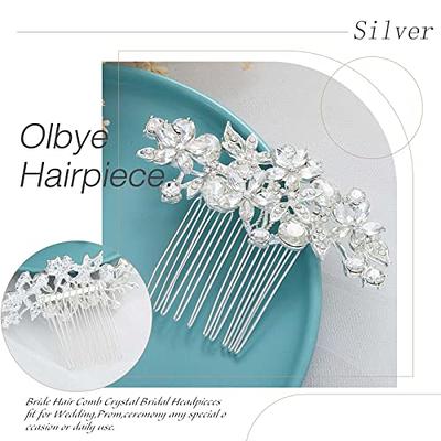 Olbye Wedding Hair Comb Blue Rhinestone Bridal Hair Accessories for Bride and Bridesmaids Wedding Hair Piece Silver