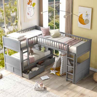 Space Saver Twin Bunk Bed with Convertible Built-in Desk and Down