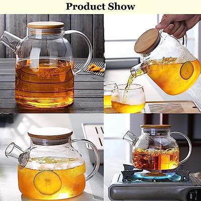 Borosilicate Glass Teapot W/ Bamboo Lid, Stove Top Safe Kettle