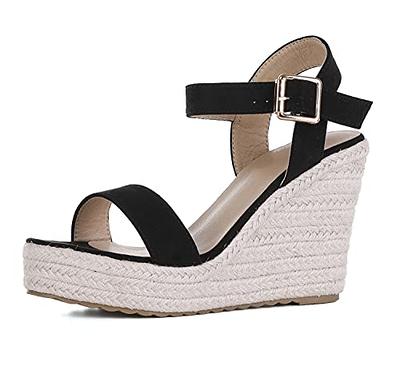 SUMOJIU Women'S Wedge Sandals Platform, Ankle Strap Wedge Sandals Open Toe  Casual Summer Straw Woven Classic Wedge Sandals, Tan, 4 : :  Clothing, Shoes & Accessories