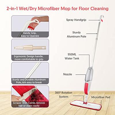 Beyoco Microfiber Spray Mops for Floor Cleaning with 3pcs Reusable Washable  Pads - Flat Floor Mop with
