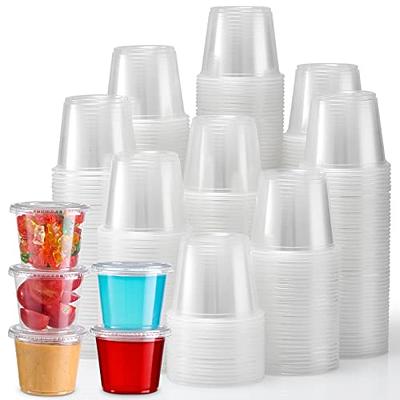 [130 Sets - 2 Oz ] Black Plastic Portion Cups, Jello Shot Cups, Small  Plastic Containers with Lids, Airtight Salad Dressing Container, Dipping  Sauce