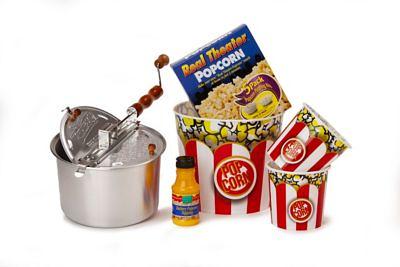 Wabash Valley Farms Retro Popcorn Popping Necessities Set with Stainless Steel Whirley-Pop