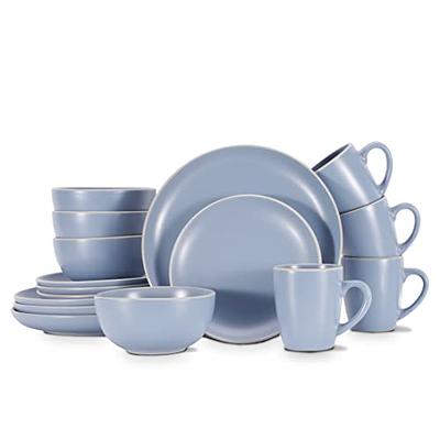 16-Piece Stoneware Dinnerware Set, Blue Dinner Set, Service for 4