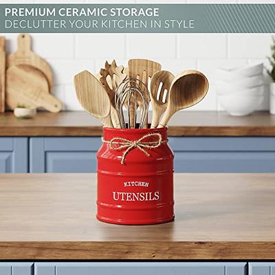 RedCall Utensil Holder,Wood Cooking Utensil Organizer,Large Farmhouse  Utensil Holder for Counter top,Rustic Spoon Spatula Holder Kitchen Tools  Storage