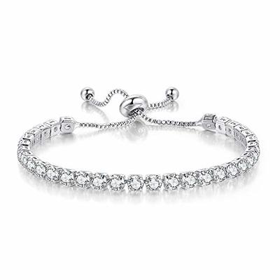 Tennis Bracelets For Women White Gold Plated Diamond Cubic Zirconia Bracelet  Girls Dainty Adjustable Bracelet Jewelry