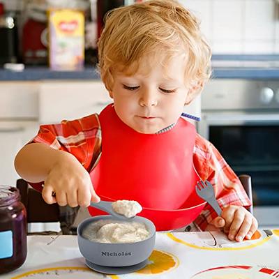 Silicone Baby Feeding Set, Baby Led Weaning Supplies with Suction Bowl  Divided Plate, Toddler Self Feeding Dish Set with Spoons Forks Sippy Cup  Adjustable Bib, Eating Utensils for 6+ Months(Blue) - Yahoo