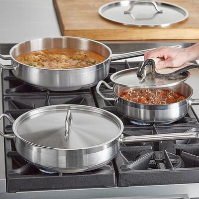 Vigor 14 Stainless Steel Fry Pan with Aluminum-Clad Bottom and Helper Handle