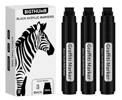 BIGTHUMB 3 Pcs Black Jumbo Permanent Markers: 15mm Wide Tip Thick