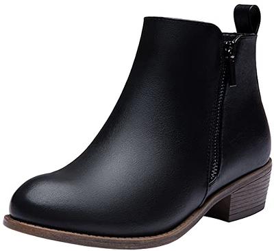 Allegra K Women's Round Toe Zipper Block Heel Platform Ankle Boots Black 6