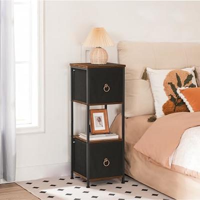 URTR Classic Wood 4-Drawer Storage Cabinet Dresser Storage Tower 4-Tier Storage Shelves with Removable Fabric Storage Box, Brown