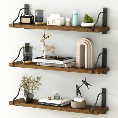 Floating Shelves with Black Metal Brackets Set of 3, Light Wood Wall  Bookshelf for Bedroom Over Desk Bed, Hanging Shelf for Office Kitchen  Living