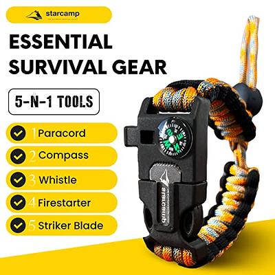 Paracord Survival Bracelet: Flint Steel Fire Starter Kit, Whistle, Compass,  Gift