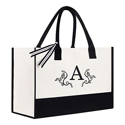 Initial Canvas Tote Bag With Zipper Pocket Embroidery Monogrammed