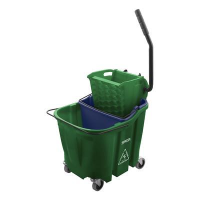 Restaurantware Clean 38 Quart Industrial Mop Bucket, 1 Combo Mop Wringer Bucket - with Side Press Wringer, Built-in Casters, Yellow Plastic