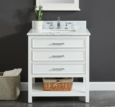 Allen + Roth Presnell 61-in Dove White Double Sink Bathroom Vanity with Carrara White Natural Marble Top | 261065