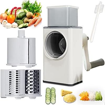 Manual Rotary Cheese Grater Shredder with Wider Hopper 3 Interchangeable  Blades Round Mandolin Drum Slicer Julienne Grinder for Cheese, Vegetables,  Potatoes and Nuts, White - Yahoo Shopping