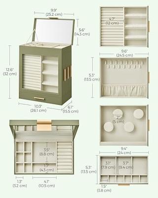 5-Layer Jewelry Organizer with 3-Side Drawers with Big Mirror, Cloud White  and Metallic Gold