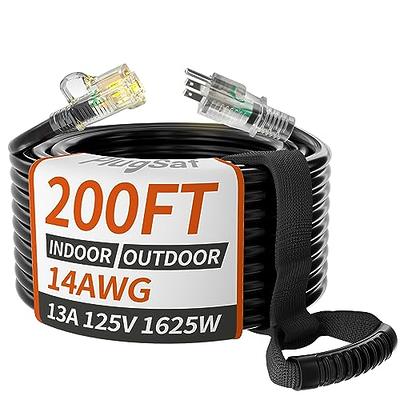 PlugSaf 14/3 Gauge Black Outdoor Extension Cord 200 ft Waterproof with  Lighted Indicator, Cold Weatherproof -40°C, Flexible 3 Prong Long Extension  Cord Outside,13A 1625W 14AWG SJTW, ETL Listed - Yahoo Shopping