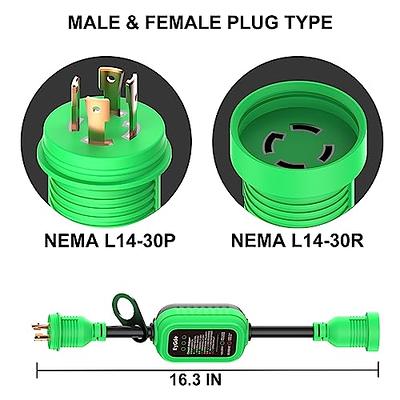  RVGUARD 4 Prong 30 Amp to 50 Amp RV Generator Adapter Cord 12  Inch STW, L14-30P Locking Male Plug to 14-50R Female with LED Power  Indicator, Green : Automotive