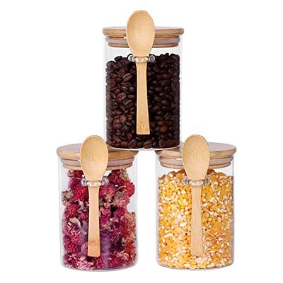 Set of 3 Glass Condiment Spice Jars With Bamboo Lids, Spoons and Tray -  Stephanie Imports