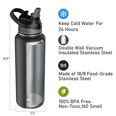 CIVAGO 40 oz Insulated Water Bottle With Straw, Stainless Steel Sports  Water Cup Flask with 3 Lids (Straw, Spout and Handle Lid), Double Walled  Travel