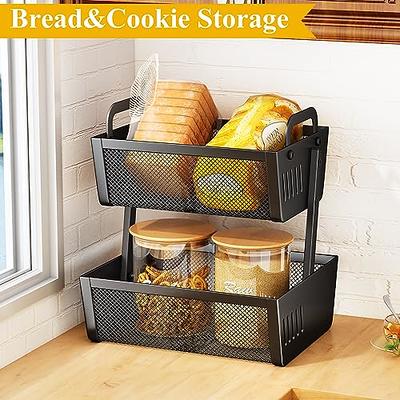 2-Tier Fruit Basket Bowl for kitchen Countertop Metal Bread Basket Fruit  Stand Vegetables Storage Holder, Black