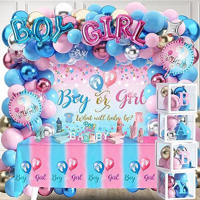 92Pcs Gender Reveal Decorations and Baby Box with Letters Set Boy or Girl  Gender Reveal Party Supplies Party Ideas Tablecloth Backdrop Pink and Blue  Balloons Baby Boxes with Letters Decorations Kit 
