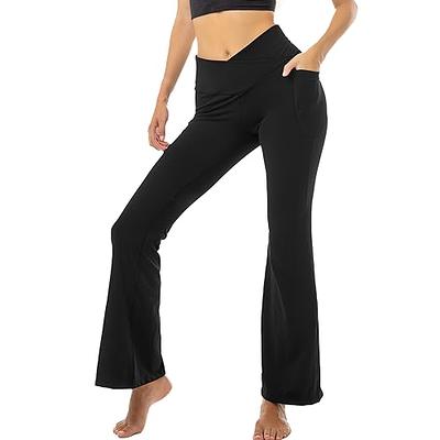 Women's Flared Crossover Yoga Pants Bootcut With Pockets,high Waisted  Leggings Wide Leg For Women Dress Work Pants