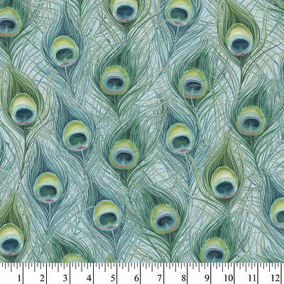 David Textiles 44 Cotton Peacock Feathers Fabric by the Yard, Blue 