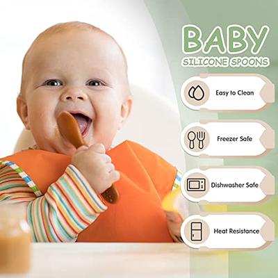 Upward Baby 3 pack Silicone Baby Feeding Spoon with Anti Choke Barrier -  Baby Spoons Self Feeding 6 Months - First Stage Infant Supplies and Toddler