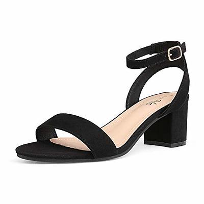  MICIFA Slingback Heels for Women，Round Closed Toe High Heels  Block Chunky Ankle Strap Heeled Pumps Fashion Splicing Dress Shoes Black