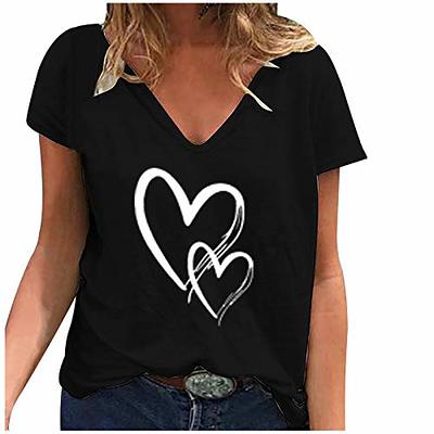 Lover Graphic T-Shirt for Women, Cute Love Heart Print Tee Tops