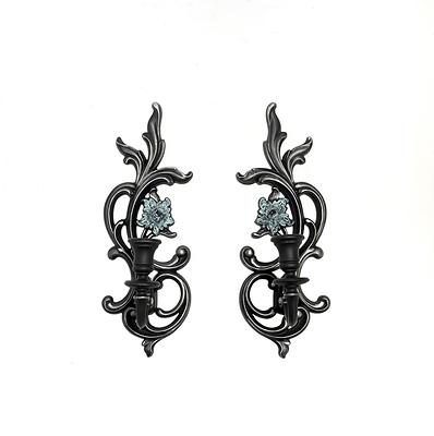 Gothic Victorian Wall Candlesticks, Vintage Pair Wall Sconces Black Candle  Holders, Gothic Home Decor 